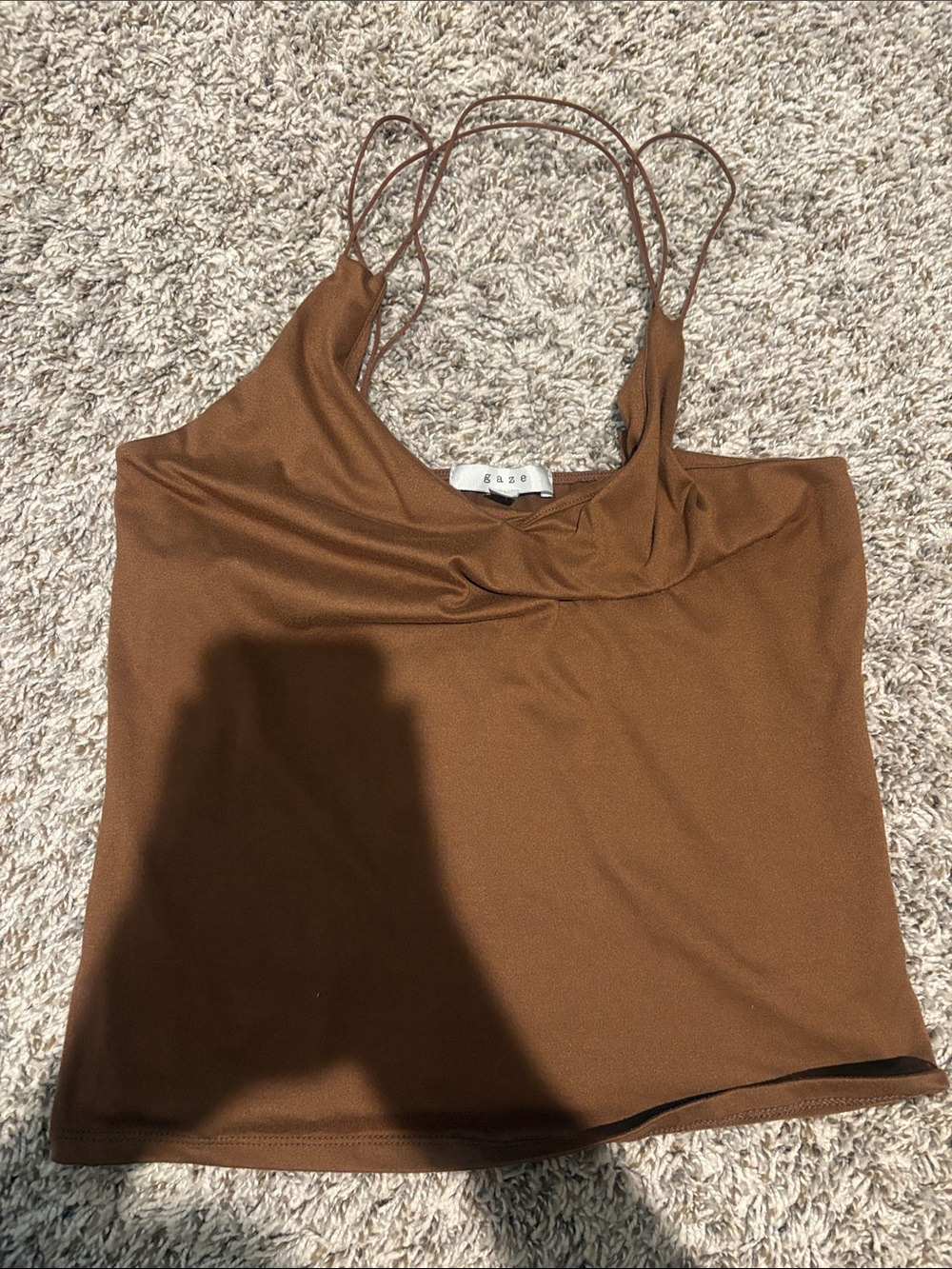 Brown Satin Cowl Neck Camisole